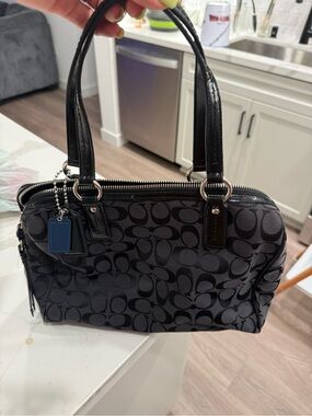 Coach Black Signature Tote with Leather Trim